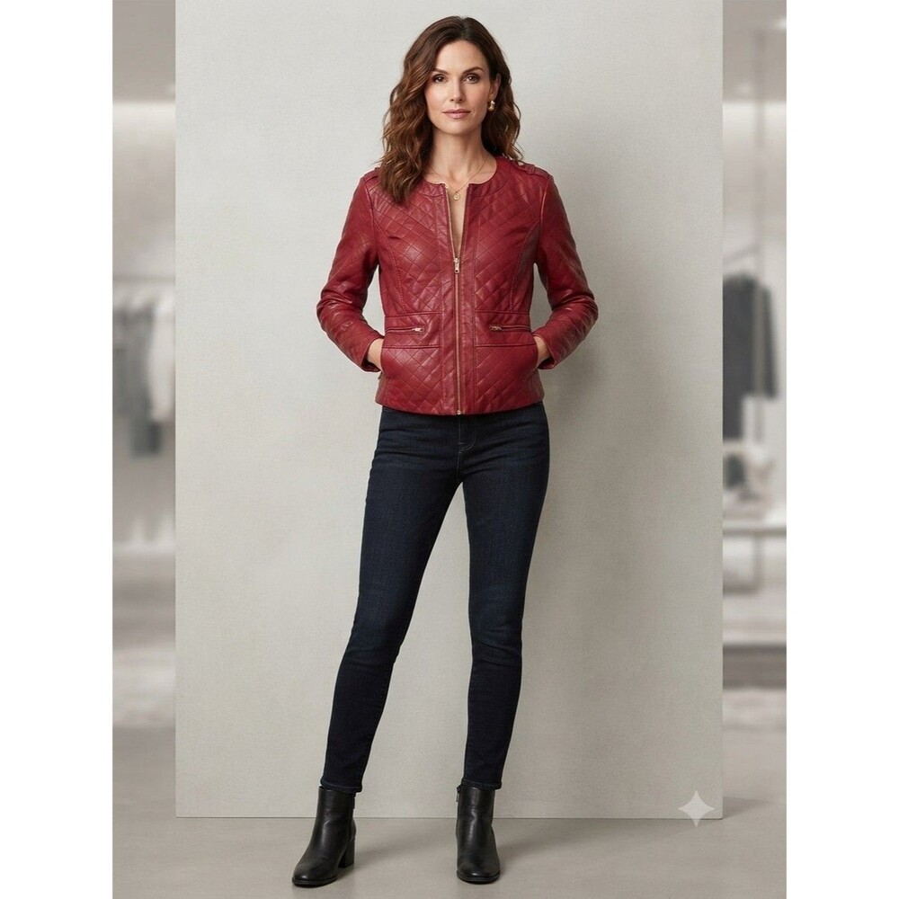 Beverly Hills Polo Club Quilted Faux Leather Moto Red Jacket